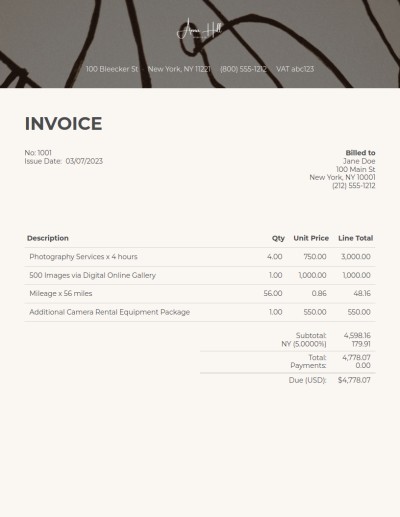 Event photography invoice template